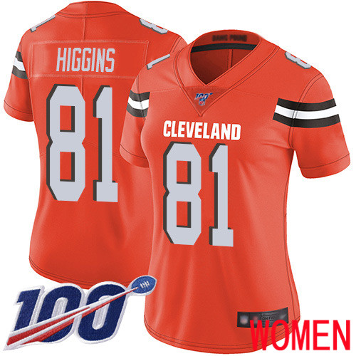Cleveland Browns Rashard Higgins Women Orange Limited Jersey #81 NFL Football Alternate 100th Season Vapor Untouchable